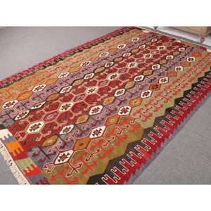 พรมตุรกีขนาดใหญ่ 6.7x10.4 ฟุต พรมวินเทจ พรมคิลิมสีแดงแบบโมร็อกโก - Product Image 2