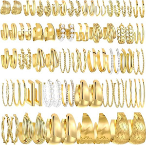 Lot de 42 paires de boucles d'oreilles créoles dorées, en alliage et acier inoxydable, hypoallergéniques, pour femmes - Product Image 6