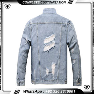 Chaqueta de Mezclilla con Cuello Alto para Hombre, Estilo Casual, Venta al Por Mayor OEM, Chaqueta de Jeans de Algodón Personalizada de Alta Calidad - Product Image 6