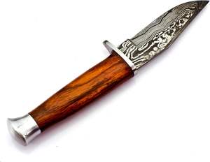 Cuchillo de supervivencia de acero de Damasco hecho a mano con Funda de cuero Hoja fija compatible con OEM para acampar al aire libre y cazar - Product Image 6