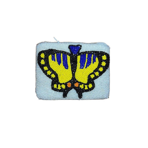 Cartera de mariposa bordada con cuentas de estilo étnico, Mini monedero, hermosa cremallera de mariposa bordada con cuentas de la India - Product Image 1