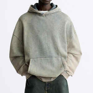 Vente en gros sweat-shirt épais pour hommes en éponge française délavé au soleil surdimensionné en détresse vintage lavé à l'acide sweats à capuche - Product Image 4