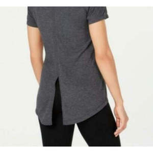 T-shirt da donna slim fit con laccetti posteriori Ideology, top corto in maglia traspirante con decorazioni in pizzo, grigio, taglia XS, per l'estate - Product Image 3