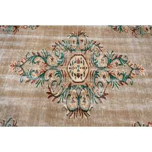 Alfombra Turca de 6.2x9 pies, Alfombra Vintage Grande, Alfombra con Bordes Marrones y Verdes - Product Image 5