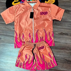 Conjunto de Chaqueta corta cortavientos de dos piezas personalizada, ropa de calle de nailon y poliéster con cremallera de retazos, conjunto corto cortavientos para hombre - Product Image 3