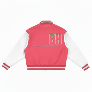 Varsity Jacket 450 GSM Tela de lana Diseño rosa y blanco Logotipo bordado personalizado Unisex Moda Prendas de abrigo Mujer Varsity Jacket - Product Image 2