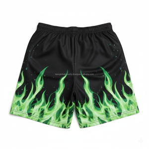 Shorts en maille pour hommes, séchage rapide, motif flamme coloré, impression par sublimation, pour l'entraînement estival, vente en gros OEM - Product Image 2