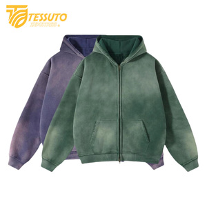Sudadera con capucha de lavado ácido verde y púrpura para hombre, Sudadera con capucha de lavado ácido transpirable anticontracción de algodón Original, ropa informal, sudadera con cremallera SunFade - Product Image 1