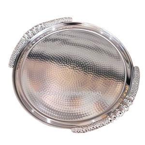 Plateau en métal plaqué or de forme de luxe en laiton poli brillant en acier inoxydable servant des aliments plateau de style fantaisie européen - Product Image 3