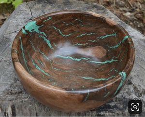 Cuencos de mesa de estilo único con acabado de resina para servir comida redondeada, cuencos de arroz, ensalada de frutas y verduras, sopa, cuenco de madera/resina - Product Image 5