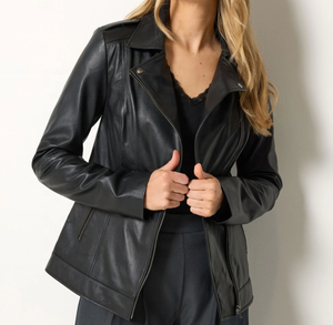 Black Genuine Leather Moto <b>Jacket</b> With Turn-down Collar And Zipper Closure Unisex <b>Slim</b> <b>Fit</b> Autumn Style - Product Image 1
