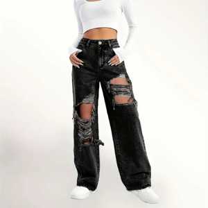 Pantalones Vaqueros Ajustados de Estilo Urbano para Mujer, Personalizables en Color y Logotipo, con Efecto Desgastado, Tejido de Algodón/Spandex - Product Image 1