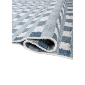 พรมขนสัตว์ทอลายตารางสีน้ำเงิน รุ่น ADWP-13084 ผ้าฝ้ายออร์แกนิก รูปทรงสี่เหลี่ยมผืนผ้า ขนาด 9x12 ฟุต สำหรับตกแต่งห้องนั่งเล่นในบ้าน - Product Image 2