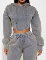 Maßgeschneiderte Damen-Herbst/Winter-Oversize-Hoodies aus gewebter, bedruckter 100% Baumwolle mit Acid-Wash-Effekt, langen Ärmeln, modischer Tasche und lässigem Stil