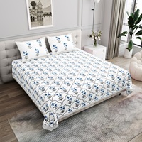 Drap de lit imprimé en coton pur Tropical Bloom Blue pour lit double, queen ou king, literie florale douce pour la décoration moderne de la maison et de l'hôtel