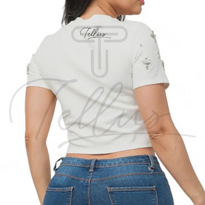Vente en gros de crop tops pour femmes, écologiques, avec logo personnalisé, en coton, sexy, formels, chemises courtes d'été, séchage rapide, respirantes - Product Image 2