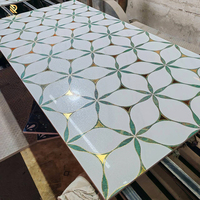Carreaux en porcelaine Springletile 3D à texture dorée, motif floral vert, finition mate antidérapante, pour murs et sols intérieurs, décoration pour villa et maison