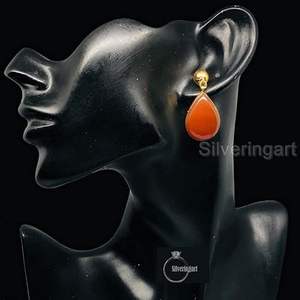 Pendientes de Mujer con Piedra Preciosa Natural de Cornalina, Pendientes Unisex, Joyería Hecha a Mano para Navidad y Bodas, Pendientes de Plata de Ley 925 - Product Image 3