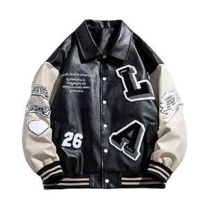 Veste universitaire de baseball Letterman personnalisée pour hommes en laine avec col tournant en cuir noir épissé lettre patchs Style hiver - Product Image 3