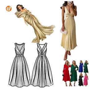 Vestido Elegante para Mujer, Cuello en V, Plisado, con Cinturón, Color Rojo, Ideal para Fiestas, Eventos Formales y Uso Casual, Fabricante para Marcas <span class=keywords><strong>de</strong></span> <span class=keywords><strong>Ropa</strong></span> - Product Image 2