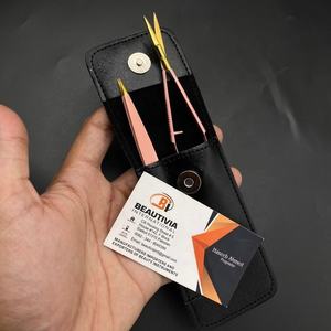 Ensemble cosmétique de beauté professionnelle en acier durable pointe inclinée sourcils façonnage printemps ciseaux 2 pièces ensemble $ pochette Logo imprimé personnalisé - Product Image 2