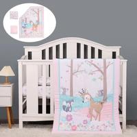 3pcs Cartoon Animal Pattern Newborn Toddler Nursery Baby Berceau Set de literie comprenant un drap-housse, un volant anti-poussière et une couette.