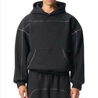 Sweat à capuche OEM personnalisé pour homme, coupe ample, épaules tombantes, style streetwear, surdimensionné, en tissu épais, avec surpiqûres contrastées