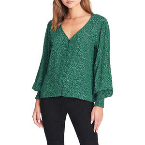 Camicetta in Chiffon e Raso di Seta da Donna, Top Lungo Formale - Verde XL - Primavera/Autunno - Product Image 1