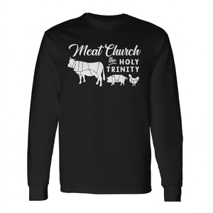Maglietta a maniche lunghe Meat Church: T-shirt promozionale unica con la Sacra Trinità del barbecue - Product Image 2