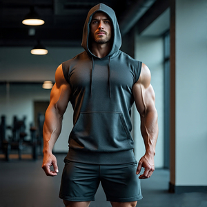 Color sólido Gimnasio Fitness Sudadera con capucha sin mangas Correr Jogging Singlet Hood Hombres Culturismo Sudaderas con capucha sin mangas Hombre - Product Image 4