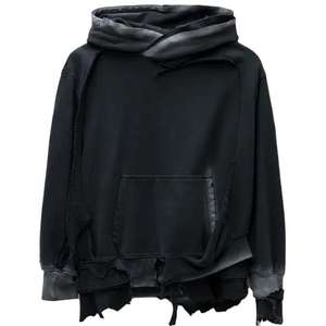 Nouveau sweat à capuche pour homme en molleton délavé à l'acide, logo personnalisé, décontracté, uni, 420g, hiver, surdimensionné, bas déchiré - Product Image 5