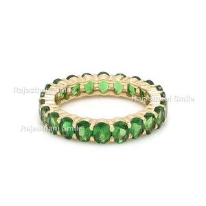 Granate Tsavorita Natural 14K oro amarillo sólido piedra preciosa de corte ovalado anillo de banda eternidad 4x3mm Tamaño de piedra - Product Image 1