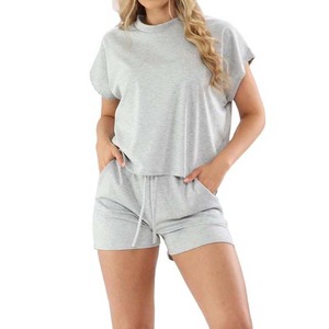 Ropa deportiva de verano para mujer Patrón vintage Ropa de jogging de algodón Conjunto de dos piezas con camisetas Pantalones cortos de lona Ropa deportiva para mujer - Product Image 6