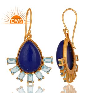 Último diseño hecho a mano chapado en oro lapislázuli natural y Topacio Azul hidro piedras preciosas pendientes colgantes Demi Fabricación de joyería fina - Product Image 3