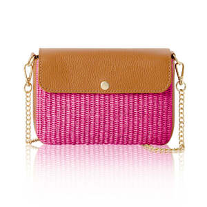 Bolso bandolera italiano hecho a mano con solapa de rafia y cuero-PS638 - Product Image 1