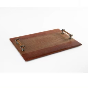 Planche de service rectangulaire en bois massif avec poignées en métal |   Plateau ottoman en noyer de luxe personnalisé pour le café et le thé. - Product Image 1
