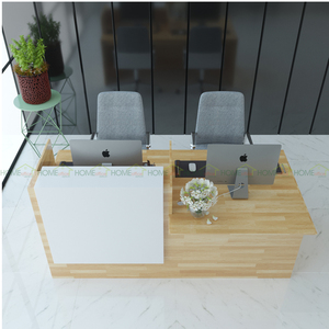 BLT68001 - Mostrador de Recepción Pequeño, Minimalista y Duradero, de Madera Natural con Luz LED, 200x90x105cm, para Clínicas y Hoteles - Product Image 1