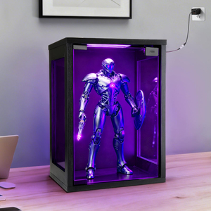 Vitrine de présentation transparente pour figurines avec éclairage LED, <span class=keywords><strong>boîte</strong></span> de collection en acrylique noir pour modèles de salle de jeu - Product Image 3