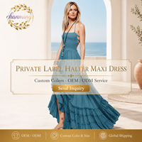 Robe longue pour femme, style bohème sans bretelles au dos et col à volants, robe d'été pour la plage et les stations balnéaires