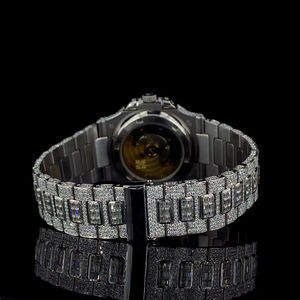 Reloj de Diamantes Moissanite Redondos y Baguette VVS Personalizado, Estilo Hip Hop, Mecánico, con Correa de Acero Inoxidable, Analógico, para Regalo - Product Image 3