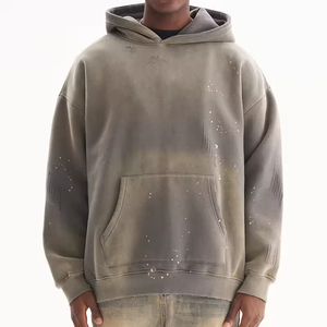 Hot Selling Men's Acid Wash Fleece Pullover <b>Hoodies</b> 100% Cotton/Polyester Blend <b>Waterproof</b> for Winter Wear - Product Image 1