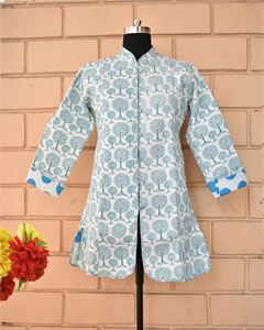 100% Cotton Indian Jacket Woman Stylish Indian Floral <b>Quilted</b> Jacket Hand Block Printed Cotton <b>Quilted</b> Jacket Reversible - Product Image 4