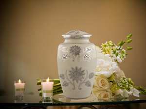 Urne de tournesol urne de crémation blanche perlée urnes funéraires et commémoratives pour cendres humaines 200 lb avec sac en velours - Product Image 3