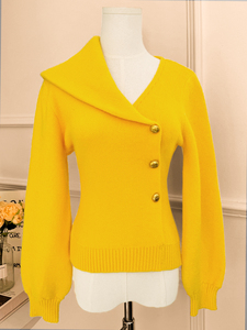 Elegante Maglione Giallo da <span class=keywords><strong>Donna</strong></span> Autunno-Inverno, Casual e Slim con Collo Asimmetrico e Fibbie Laterali, Perfetto per il Pendolarismo - Product Image 4