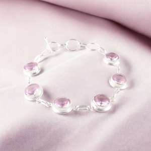 Bracelet de charme tennis en argent sterling avec zircon, pierre précieuse rose, bijoux faits à la main de luxe pour femmes, cadeau d'anniversaire, de fiançailles, de mariage - Product Image 4