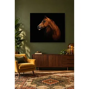 Retrato de Caballo Castaño Fida sobre Lienzo con Fondo Negro - Product Image 1