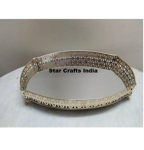 Vaisselle de buffet de style élégant, ensembles de plateaux à dessert en forme de fruits secs rectangulaires en métal doré, plateaux de service arabes avec poignées - Product Image 4