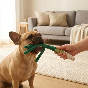 Jouet pour chien en coton écologique fait main, corde de traction en forme d'oignon vert, balle durable en forme de bâton pour le jeu, le nettoyage des dents et les cadeaux - Product Image 3