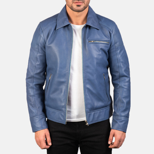 Chaqueta de Motociclista de Cuero Genuino Negro Clásica para Hombre, Cuello Camisero, Corte Ajustado, Largo Regular, Ropa de Invierno Impermeable - Product Image 3