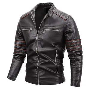 Manteau de moto marron imperméable pour homme, coupe-vent rétro, mode sportive, automne, en cuir - Product Image 1